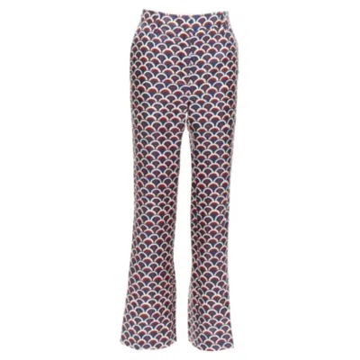 Pre-owned Valentino 100% Silk Scallop Print Logo Print Navy Red Flared Pants It36 Xxs