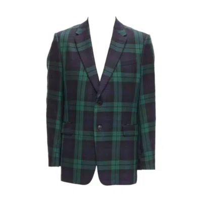 Pre-owned Valentino 100% Virgin Wool Green Blue Check Preppy Schoolboy Blazer It50 L