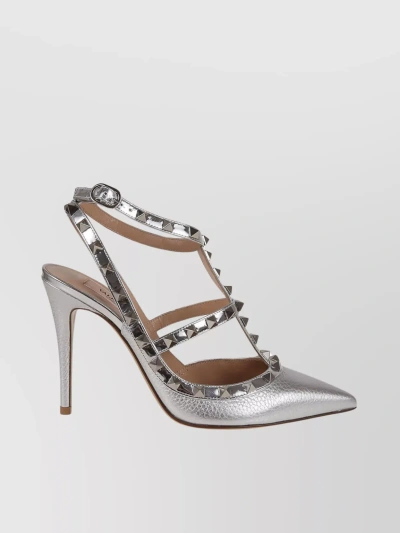 Valentino Garavani 100mm Ankle Strap Rockstud Pump In White