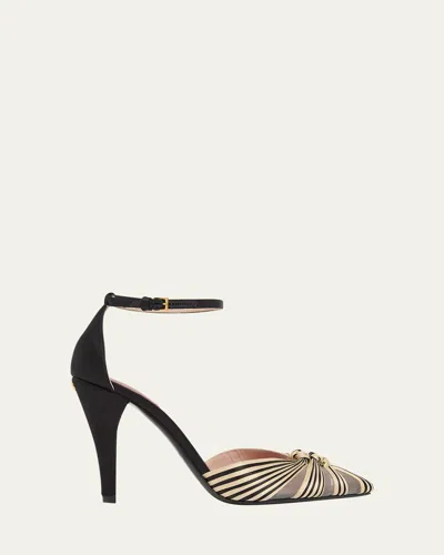 Valentino Garavani 100mm Annine Striped Satin Ankle-strap Pumps In Multi