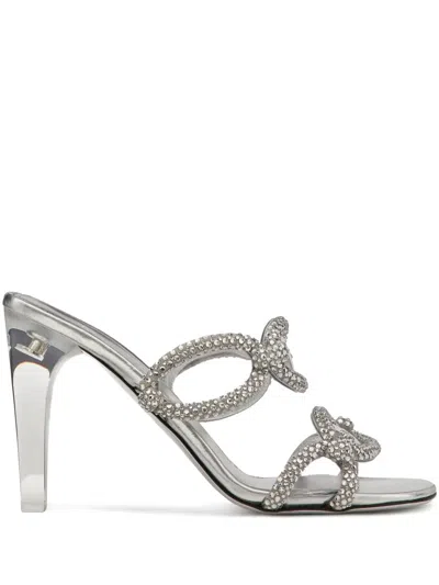 Valentino Garavani Chain 1967 10 Crystal-embellished Mules In Silver