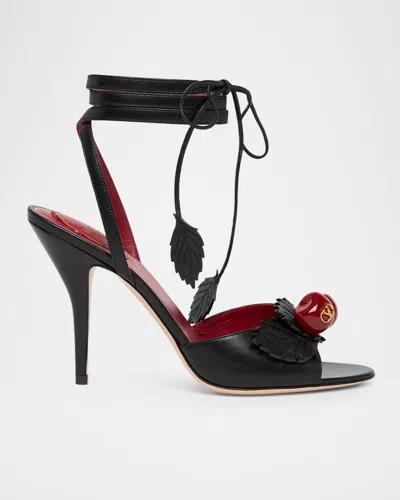 Valentino Garavani 100mm Cherryfic Leather Ankle-strap Sandals In Black