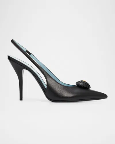 Valentino Garavani 100mm Coeur Royal Leather Slingback Pumps In Black