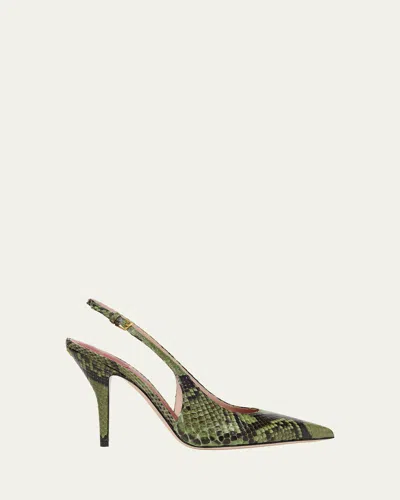 Valentino Garavani 100mm Cuttie Snakeskin Slingback Pumps In Green