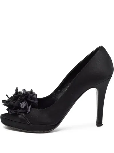Pre-owned Valentino Garavani 100mm Floral-appliqué Pumps