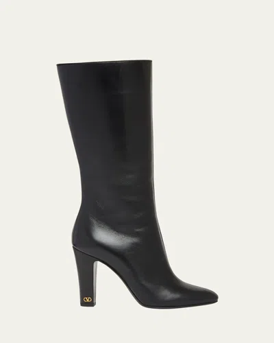 Valentino Garavani 100mm Hotty Leather Mid-calf Boots In Black
