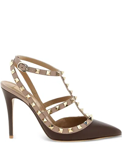 Valentino Garavani Rockstud Leather Pumps In Brown