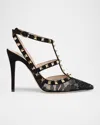 Valentino Rockstud 100 Lace And Suede Pumps In Black