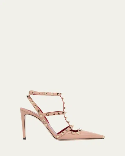 Valentino Garavani 100mm Rockstud Leather Ankle-strap Pumps In Pink