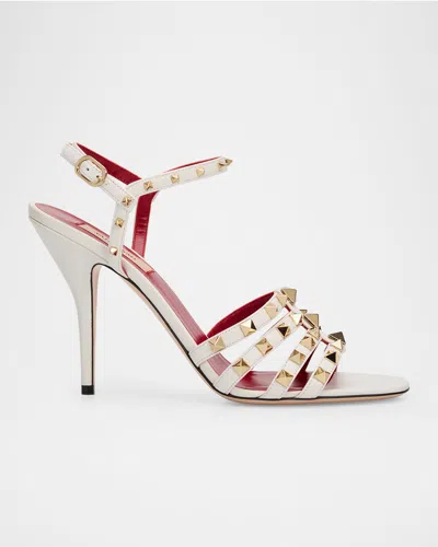 Valentino Garavani 100mm Rockstud Leather Ankle-strap Sandals In Neutral