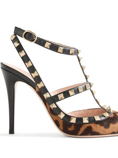 Valentino Garavani 100mm Rockstud Leopard-print Pumps In Black