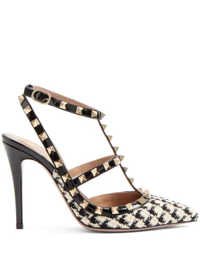 Valentino Garavani 100mm Rockstud Pied-de-poule Pumps In Nude