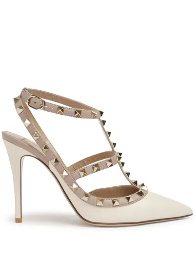 Valentino Garavani Rockstud 100 Leather Pumps In White