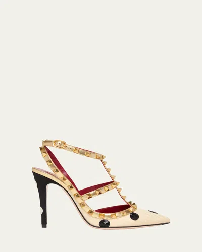 Valentino Garavani 100mm Rockstud Sequined Metallic Leather Caged Pumps In Multi