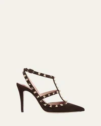 Valentino Garavani 100mm Rockstud Suede Ankle-strap Pumps In Black