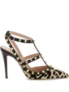 Valentino 100mm Rockstud T-strap Pumps In Neutral