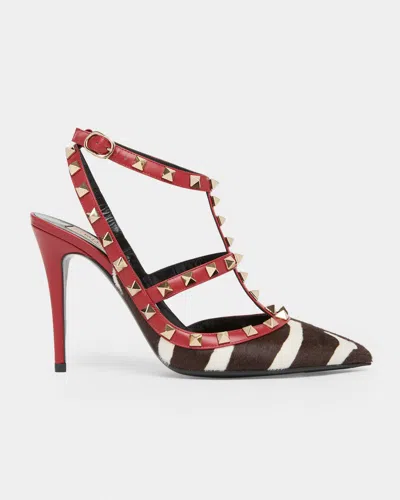 Valentino Garavani 100mm Rockstud Zebra Calf Hair Ankle-strap Pumps In Multi