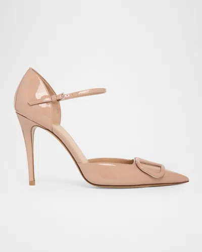 Valentino Garavani 100mm Vlogo Signature Patent Leather Pumps In Pink