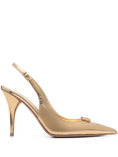 Valentino Garavani 100mm Vlogo Signature Pumps In Gold
