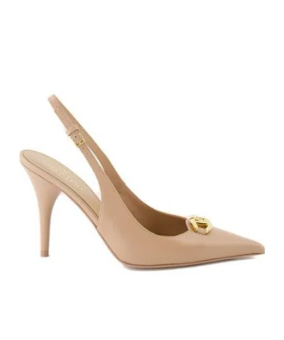 Valentino Garavani Valentino Vlogo The Bold Pointed Toe Slingback Pumps In Nude