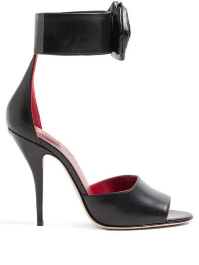 Valentino Garavani 105mm Drip Rose Rose-embellished Leather Sandals In Black