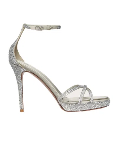 Valentino Garavani 105mm Logo-buckle Sandals In Gray