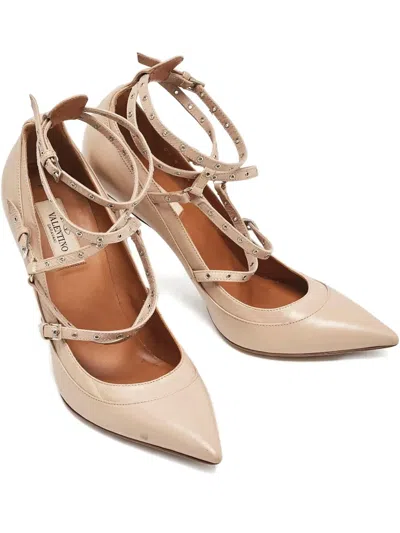 Pre-owned Valentino Garavani 105mm Love Latch Pumps In Neutral