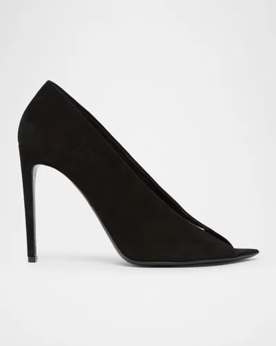Valentino Garavani 105mm Open Toe Revele Suede Pumps In Black