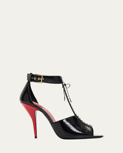 Valentino Garavani 105mm Patent Leather Bustier T-strap Sandals In Black