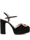 Valentino Vlogo 105 Embellished Leather-trimmed Velvet Platform Pumps In Black