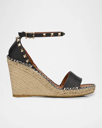 Valentino Garavani 105mm Rockstud Leather Wedge Espadrille Sandals In Multi