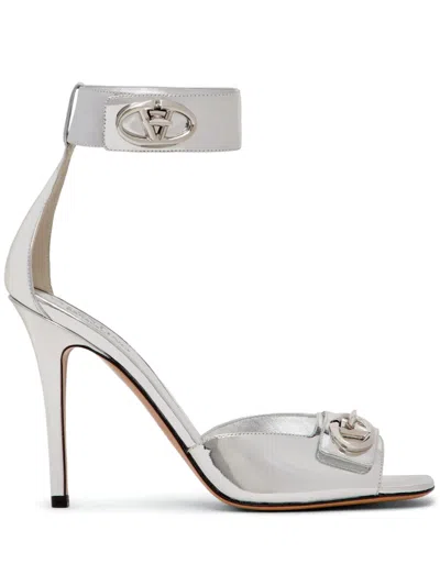 Valentino Garavani Vlogo 100mm Leather Sandals In Silver