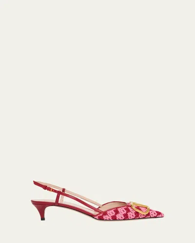Valentino Garavani 10mm Vlogo Crochet And Leather Slingback Pumps In Red