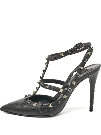 Pre-owned Valentino Garavani 110mm Rockstud Leather Pumps In Black