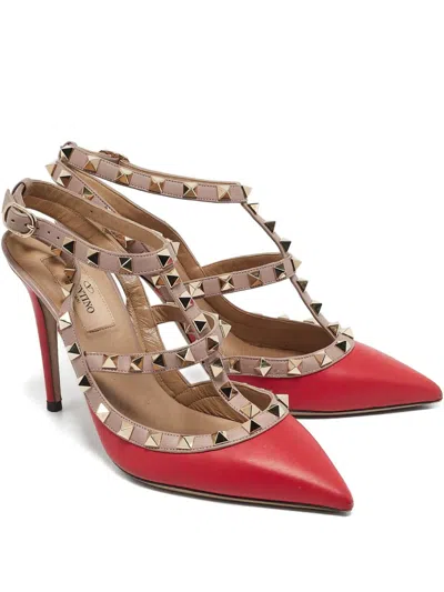 Pre-owned Valentino Garavani 110mm Rockstud Pointed-toe Pumps In Red