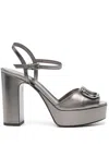 Valentino Vlogo Signature Leather Platform Sandals In Silver