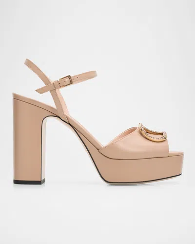Valentino Garavani 115mm Vlogo Signature Leather Platform Sandals In Rose Canne