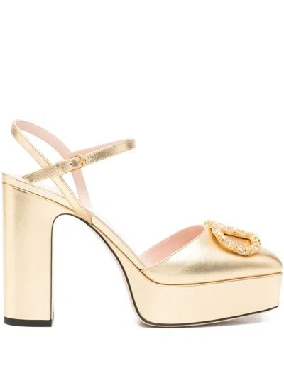 Pre-owned Valentino Garavani 117mm Vlogo Signature Pumps In Gold