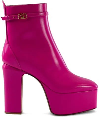 Valentino Garavani 120mm Platform Buckle Boots In Pink