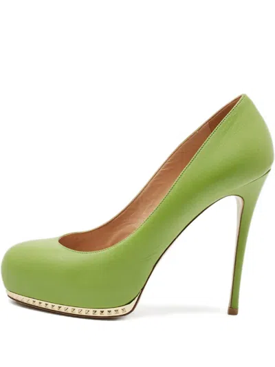 Pre-owned Valentino Garavani 120mm Studded Platform Pumps In Green