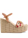 Valentino Natural Logo Wedges In Nude