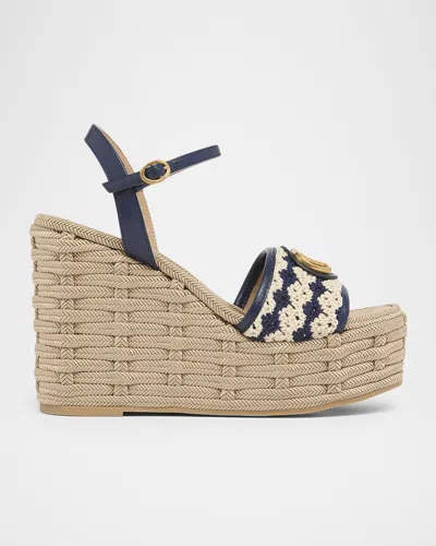 Valentino Garavani 120mm Vlogo Signature Crochet Wedge Sandals In Multi