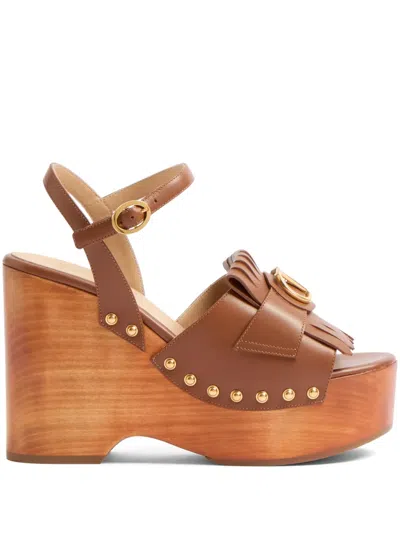 Valentino Garavani 120mm Vlogo Signature Fringed Clogs In Brown