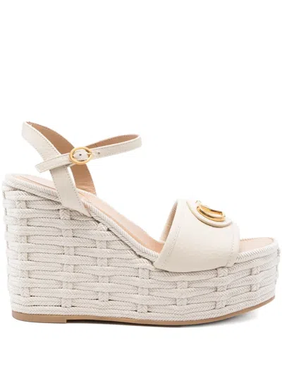 Valentino Garavani Valentino Vlogo Signature 120 Grainy Leather Wedge Sandal In White