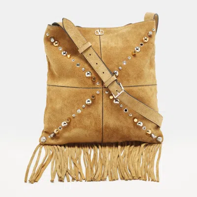 Pre-owned Valentino Garavani Nellcote Fringe Tan Suede Shoulder Bag