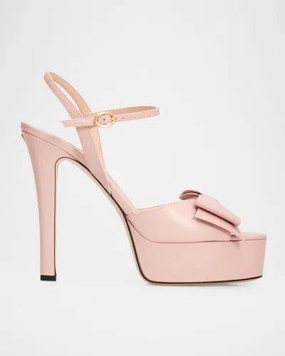 Valentino Garavani 130mm Bowow Leather Platform Sandals In Pink