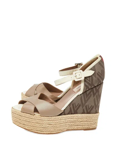 Pre-owned Valentino Garavani 130mm Leather Wedge Sandals In Neutral