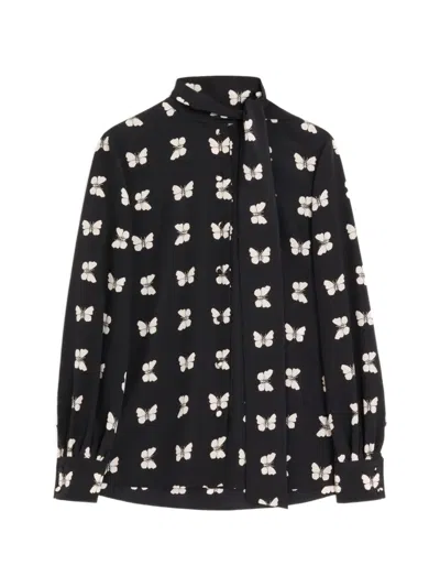 Valentino Shirt In Butterflow-print Crepe De Chine In Black