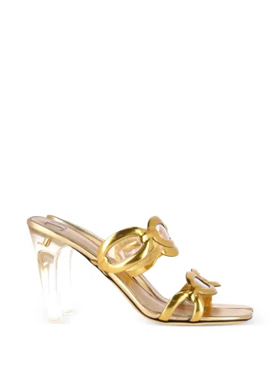 Pre-owned Valentino Garavani 1967 Chain-detail Mules In Gold