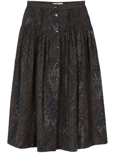 Pre-owned Valentino 1970s Botanical-print Midi Skirt In Blue